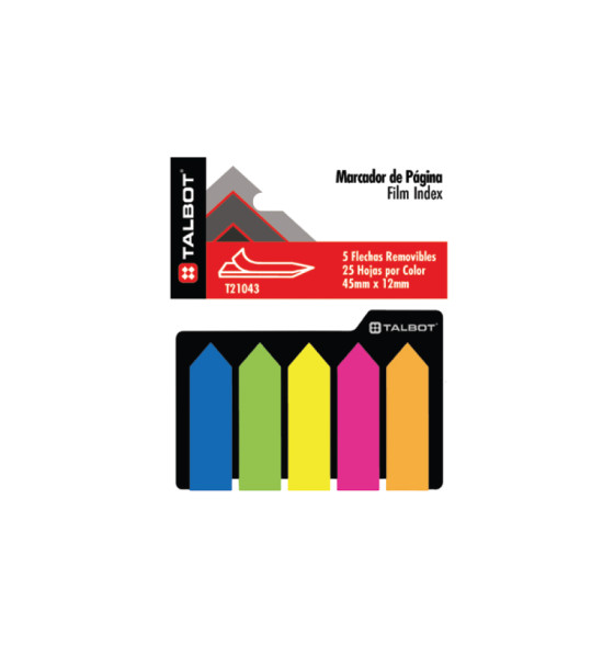 Film Index, (42 mm x 12 mm), 25 Flechas x Color, 5 Colores Neón x Blister. 